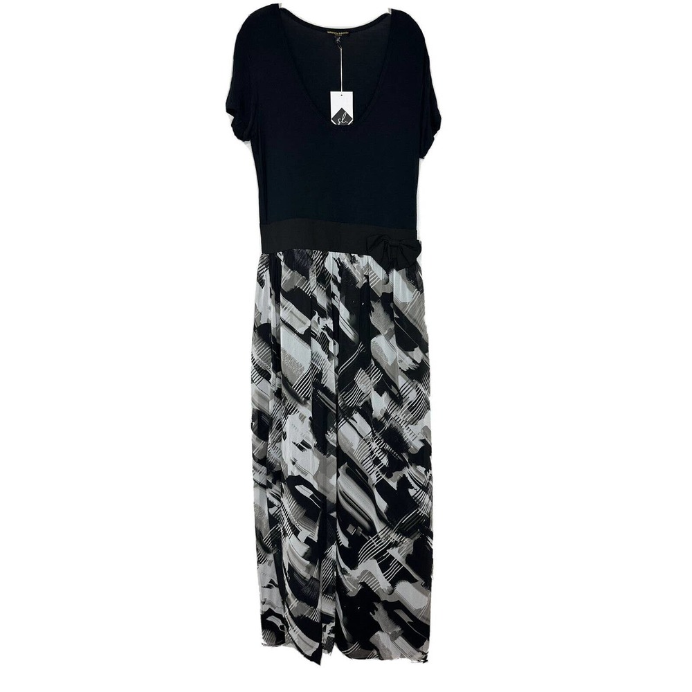 Samantha Leibowitz Irene Black/ White Short Sleeve Scoop Neck maxi dress Sz L